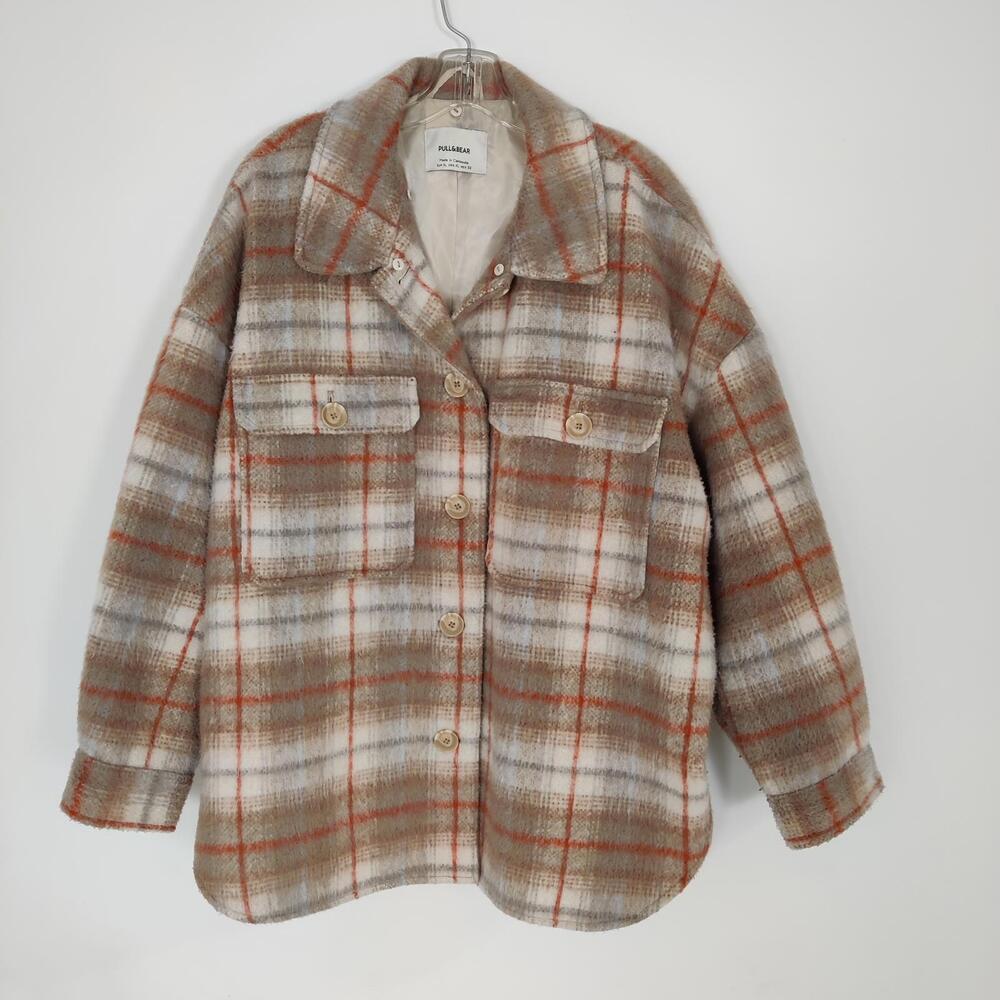 Pull & Bear Women's Oversized Shirt Jacket Size XL Grunge Plaid Shacket Checked